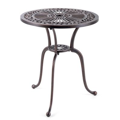 Tavolo da bistrot per esterni - Tavolo da giardino rotondo 60 cm - Alluminio pressofuso - Foro per ombrellone - Design antico - Grigio chiaro