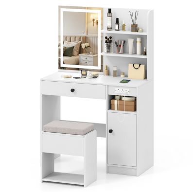 HOMCOM Toeletta con Sgabello e Specchio LED Cassetti e Ripiani | Italy