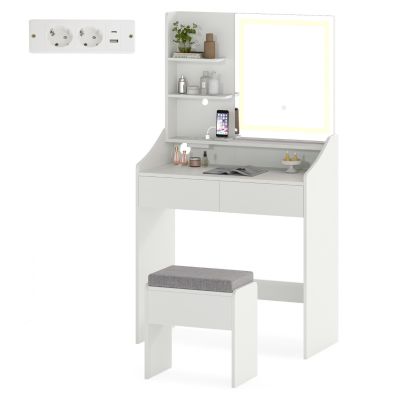 Set da scrivania per Trucco con Specchio con luci a LED, toeletta Moderna a 3 modalità di Illuminazione a Colori, Tavolo da Trucco con Ampi cassetti e