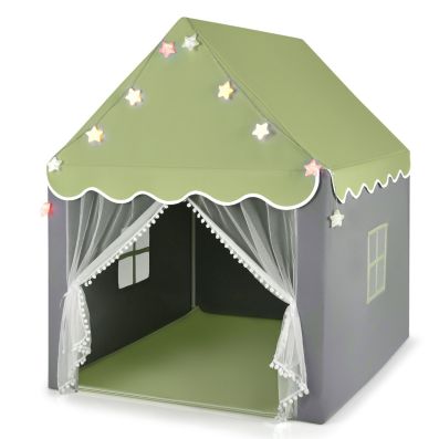 GYMAX Casetta a Tenda da Gioco per Bambini, con Materassino in Fondo, Porta in Velo e Finestrini Laterali, Luci Colorate a Forma di Stella, per Cameretta e Salotto - Giochi e Prodotti