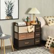 PURFINO Cassettiera in Tessuto - Cassettiere Stoffa con 7 Grandi Cassetti, Etichette, Tasca Laterale e Gancio per Soggiorno, Corridoio, Camera da Letto (Grigio Scuro