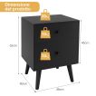 Comodino KOMFOTTEU Con 2 Cassetti – Gambe In Legno Di Gomma – Stile Vintage – Dimensioni 45x39,5x61,5 Cm – Colore Noce