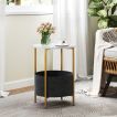 Tavolino Rotondo A 2 Livelli Con Cestino Portaoggetti, 38x55 Cm, Telaio In Metallo Nero E Piano In Legno, Per Interni Ed Esterni, Facile Da Montare