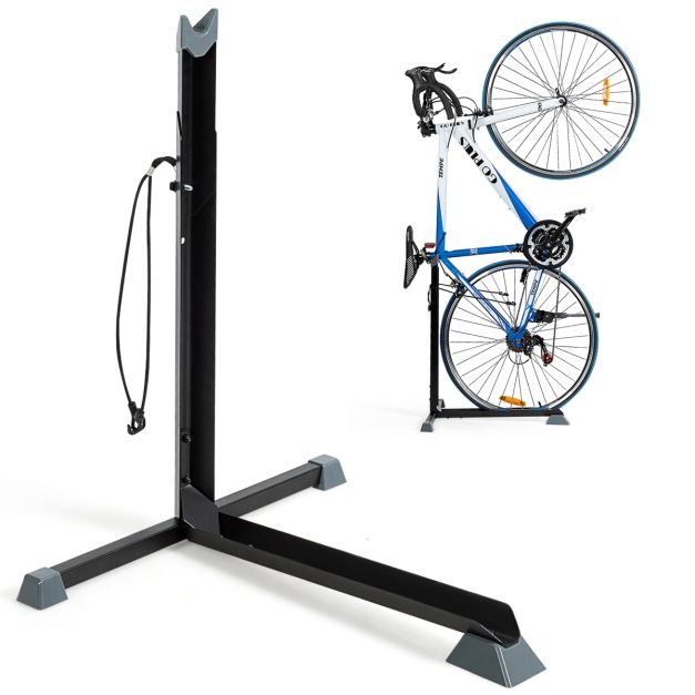 Costway Supporto verticale per biciclette con altezza regolabile in acciaio  al carbonio, Supporto cavalletto per bici 59x56x(62-76)cm - Costway