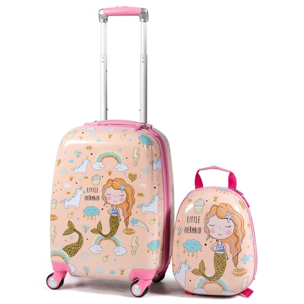 Costway Set 2 pezzi Bagagli per bambini da viaggio con ruote girevole  girevole 18\
