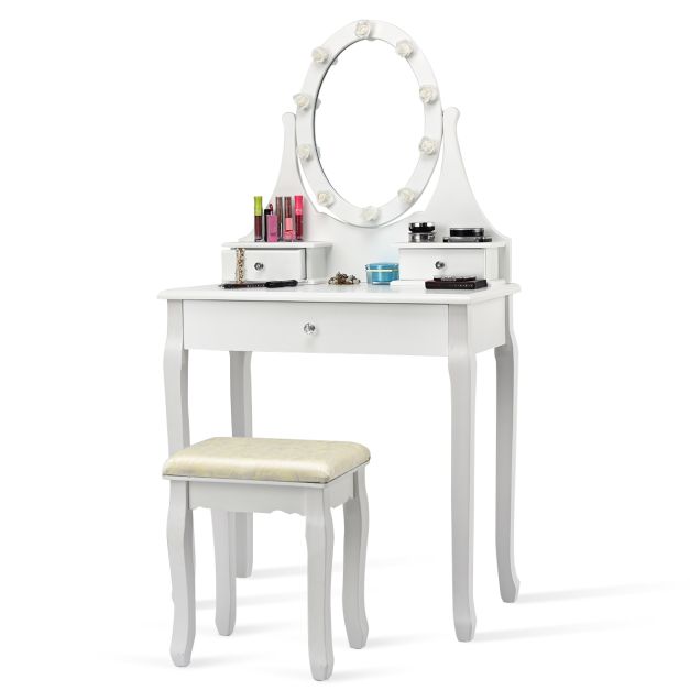 Ocasa colore bianco tavolino da toeletta con specchio a LED a 3 cassetti