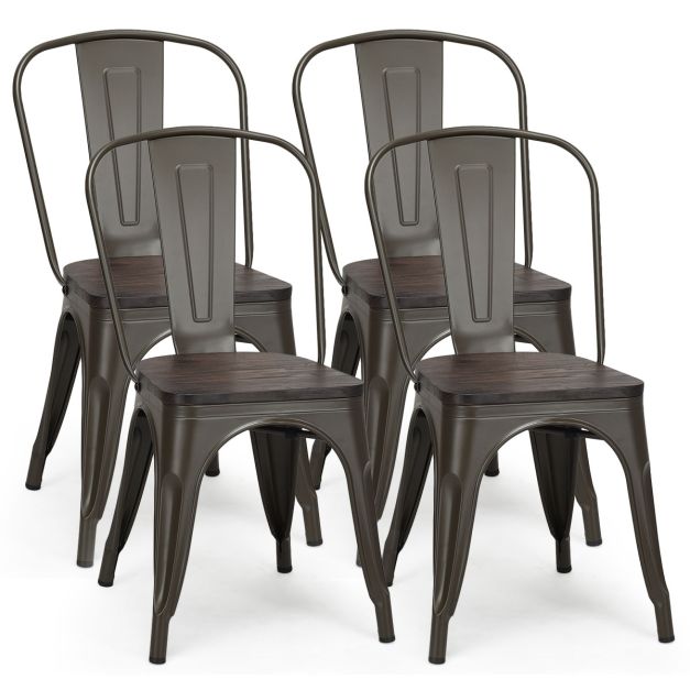 Costway Set di 4 sedie di metallo impilabili con schienale da cucina e da  sala da pranzo, Sedie vintage da bar Bronzo - Costway