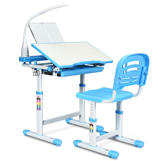 tavolo per studenti ergonomica multifunzione Yinleader Set di sedie da scrivania per bambini regolabile in altezza colore azzurro cielo con lampada e supporto per libri