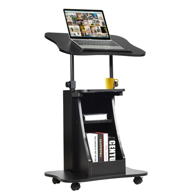 Costway Carrello porta computer regolabile in altezza, Tavolo porta pc con  superficie girevole da casa e ufficio con ruote, Nero - Costway