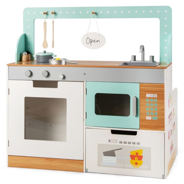 Costway Cucina e ristorante giocattolo per bambini, Cucina finta con  lavello fornello microonde forno e mensola - Costway