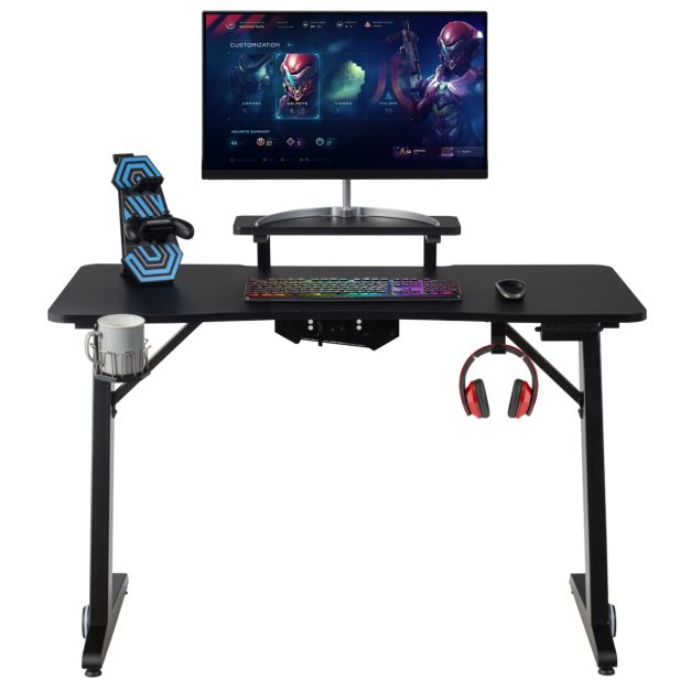 Costway Scrivania da gaming con alzata per monitor, Tavolo da gamer  professionale con luci RGB - Costway