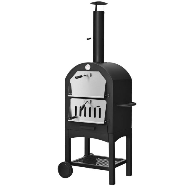 Costway Forno riscaldato a legna con piastra per pizza portatile da esterno,  Fornello da campeggio per pizza Nero - Costway