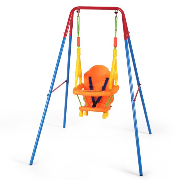 COSTWAY Altalena A Nido Rotonda Arancione Per Bambini - Con Corde Regolabili 100-160cm - 6