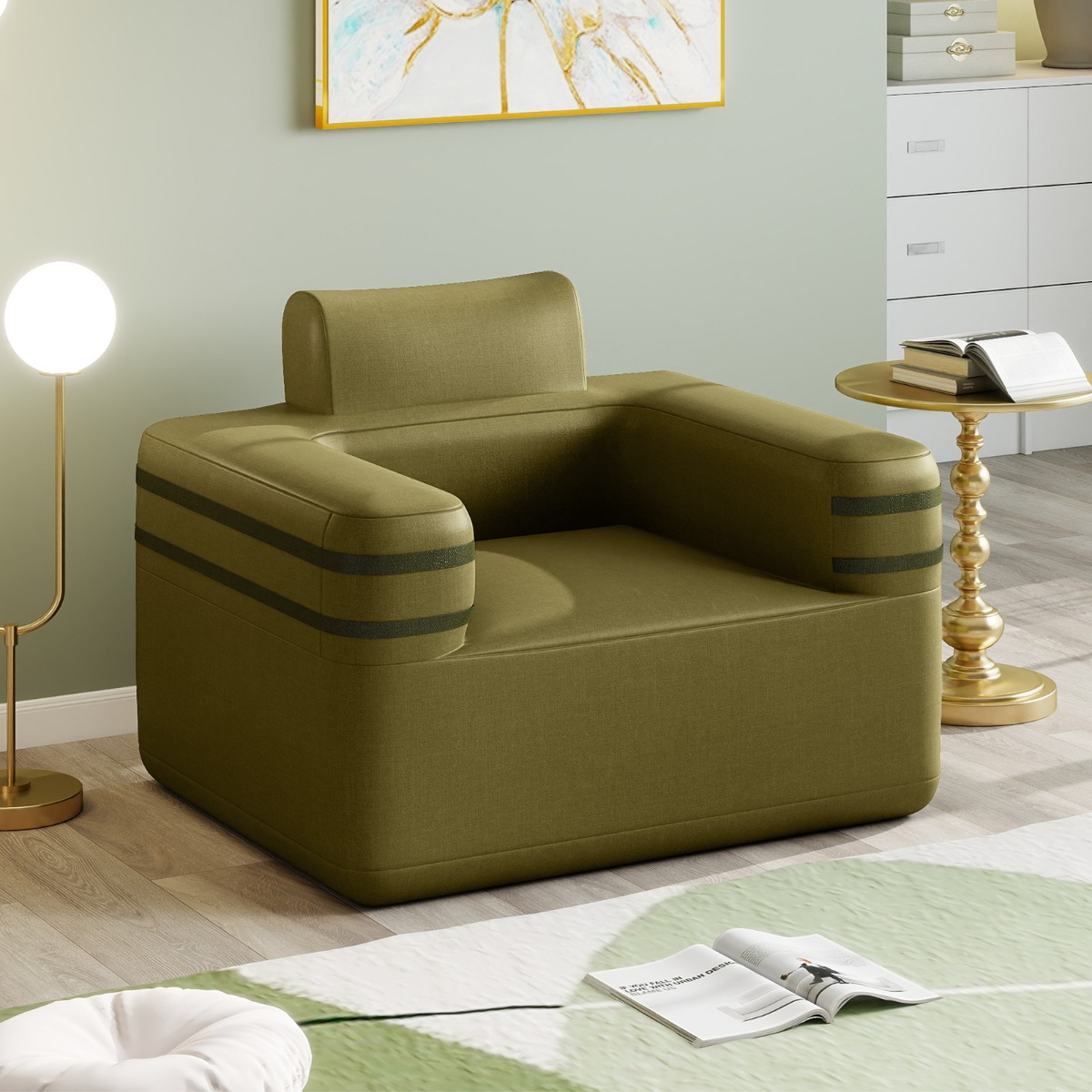 Costway Poltrona da campeggio gonfiabile con pompa ad aria, Divano portatile per interno ed esterno per soggiorno Verde