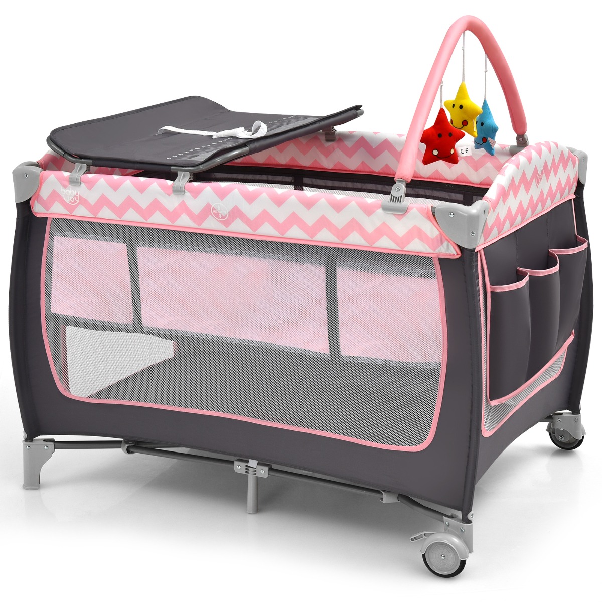 Costway Fasciatoio 3 in 1 con culla trasportabile ruote bloccabili borsa per il trasporto, Lettino per neonati