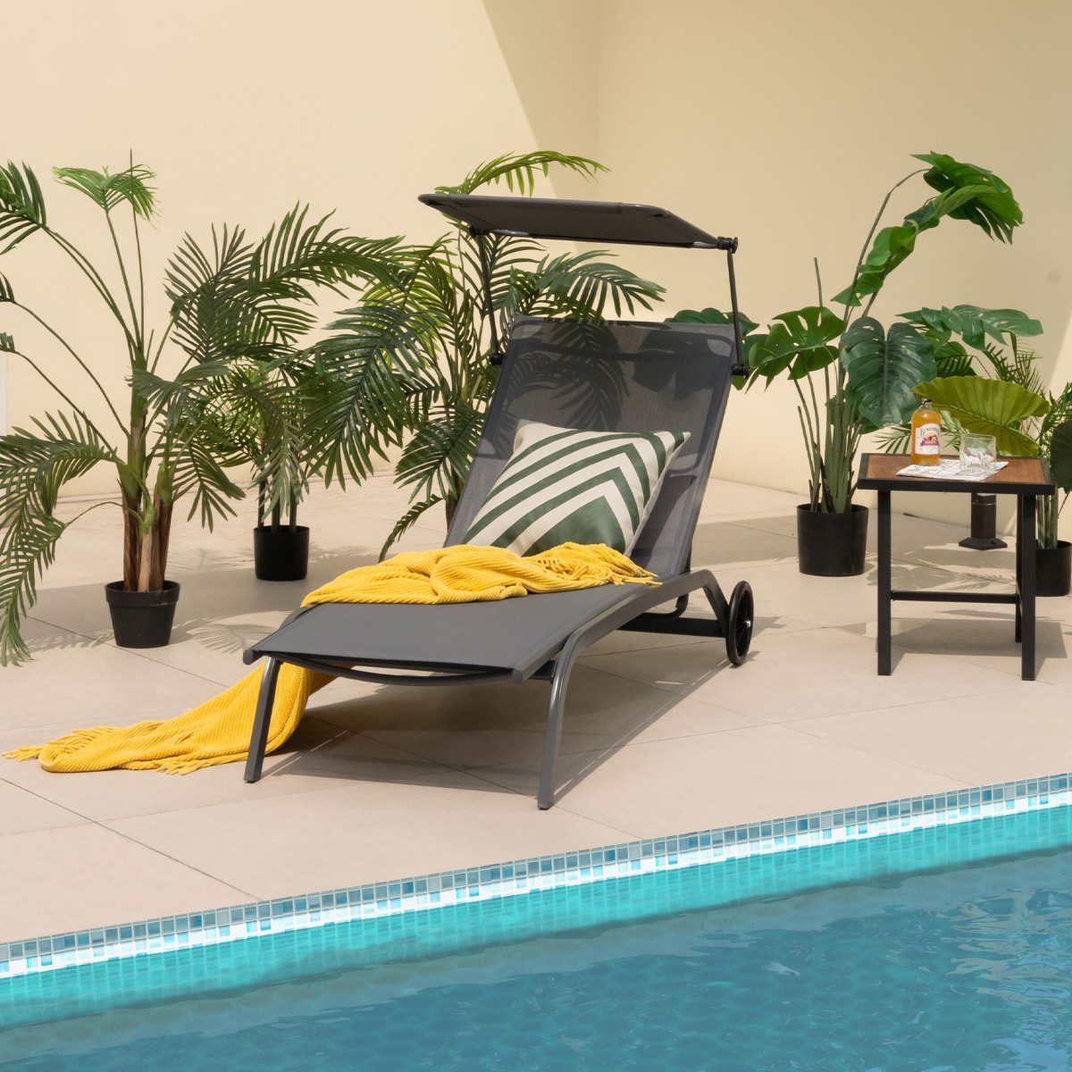 Costway Lettino prendisole da giardino con ruote tettuccio parasole portabicchieri, Sedie a sdraio da piscina Grigio