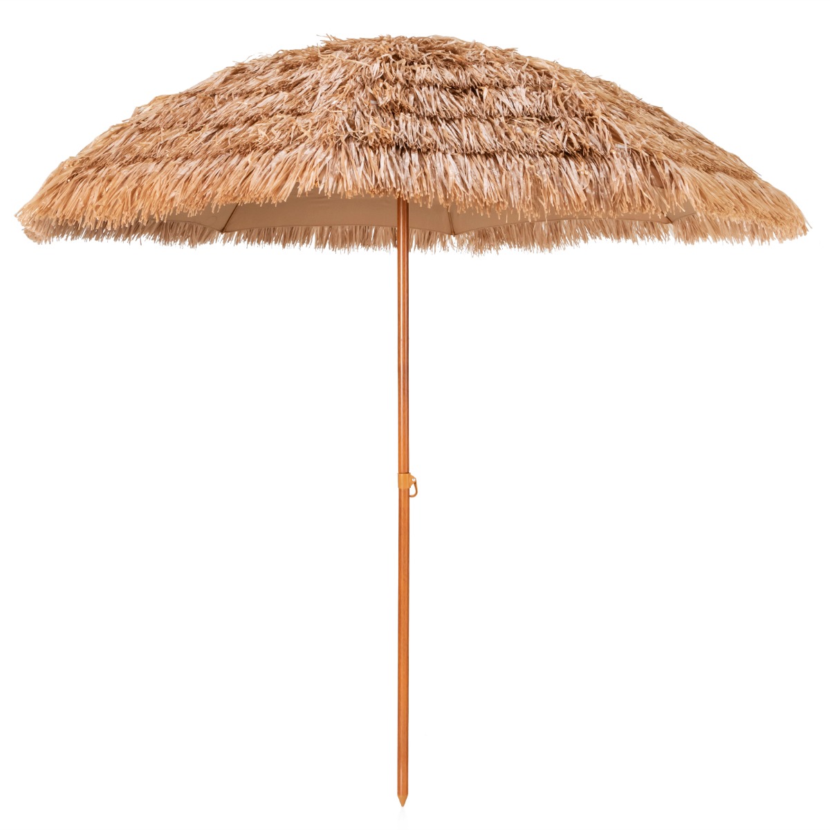Ombrello tiki con tetto di paglia da 243cm, Ombrello hula da esterno hawaiano con 8 stecche in metallo Naturale