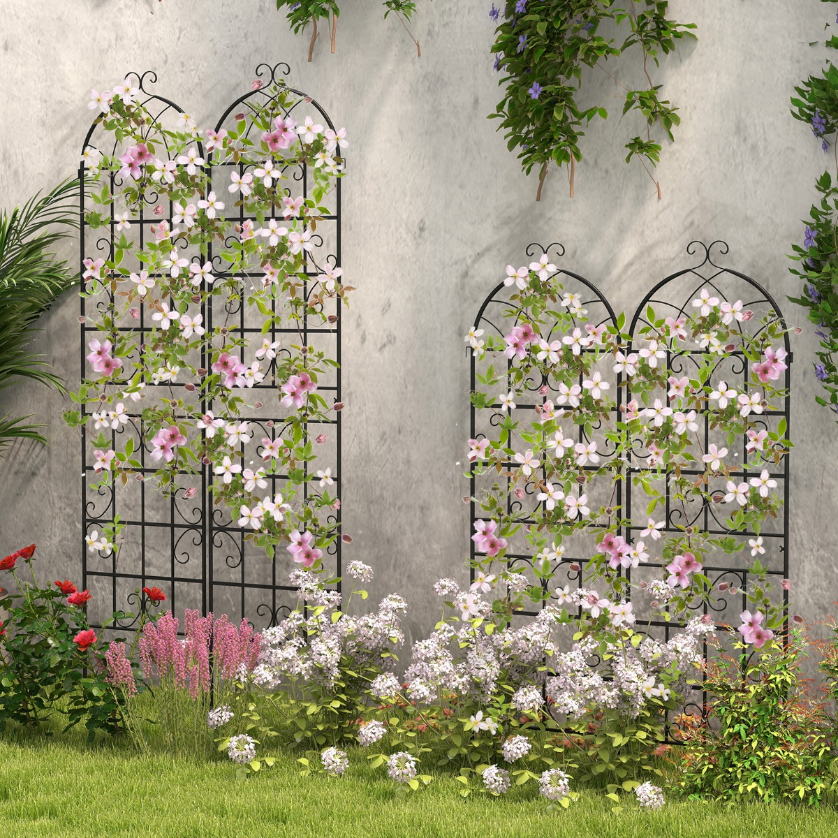 Costway Pergola decorativa da esterno per piante rampicanti fiori verdure, Arco da giardino 180x50cm in metallo Nero 2 Pezzi