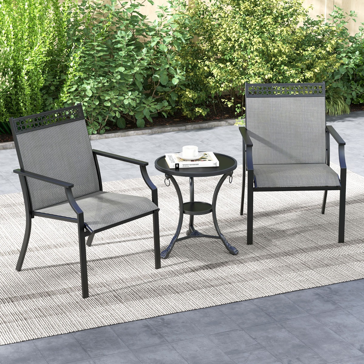 Costway Set di 2 sedie da pranzo per giardino con schienale alto tessuto a rapida asciugatura, Sedie da esterno Grigio