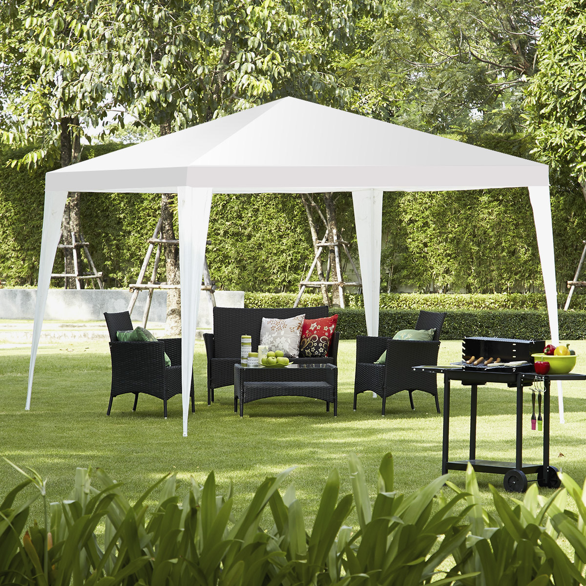 Costway Tendone da esterno 3x3m con gambe rinforzate picchetti corde per vento, Gazebo robusto per feste e matrimoni