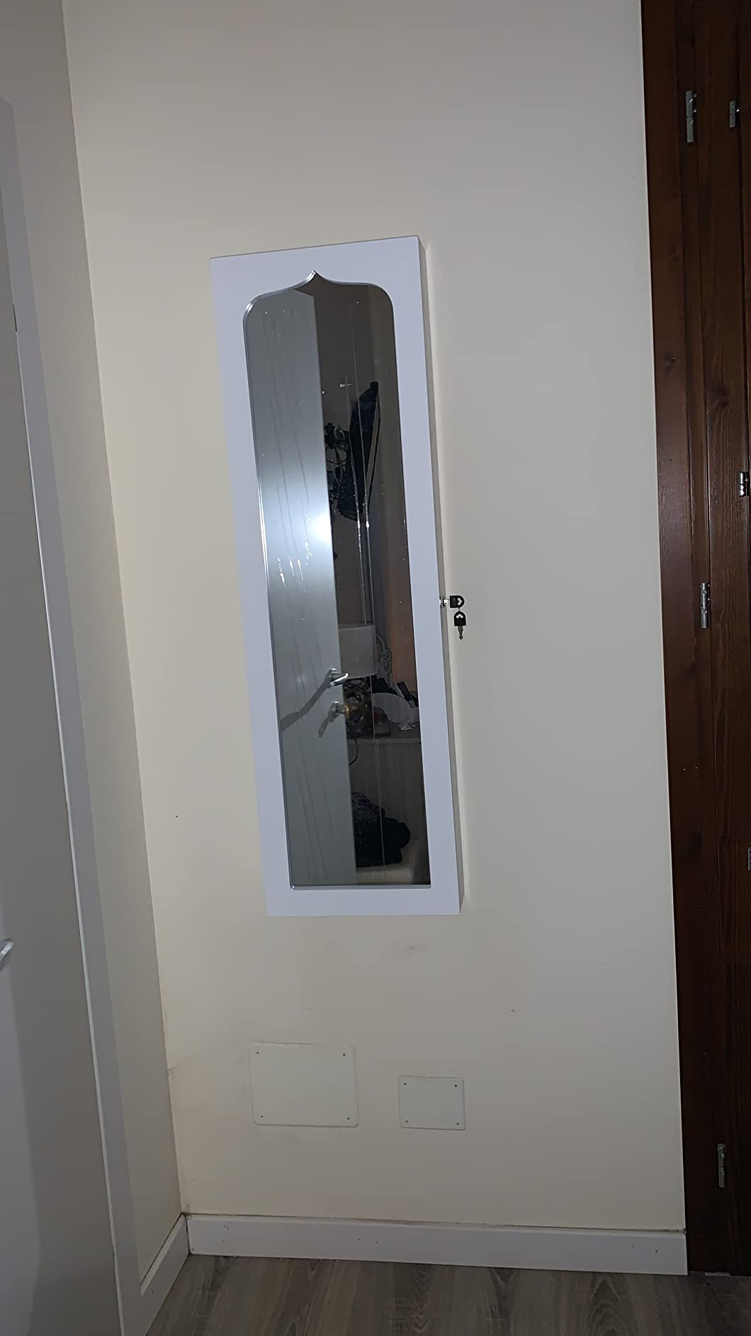 Armadio Portagioie con specchio e 6 cassetti in legno Armadietto  Portagioielli da porta con 5 luci LED 36,5x11,5x120cm Bianco - Costway