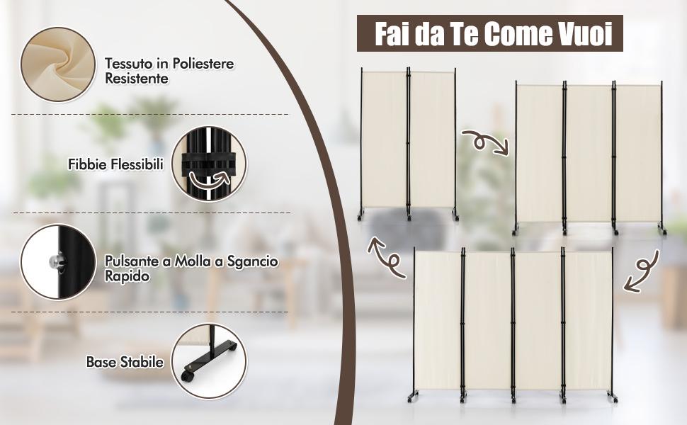 Divisorio MAYOLIAH A Pannello Singolo Con Ruote, 180x190 Cm, Parete Mobile Per Ufficio E Casa, Tessuto Nero E Telaio In Ferro, Antiruggine E Impermeabile