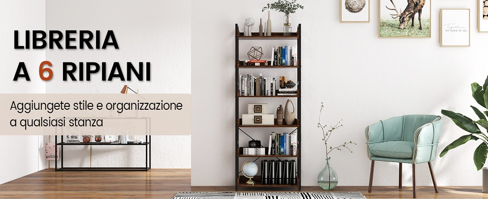 Libreria A 5 Ripiani Con Struttura In Acciaio Per Soggiorno Ufficio Corridoio Stile Industriale Marrone 1 12 0002794 85315567