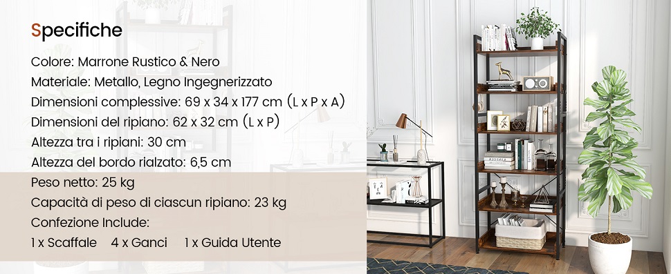GYMAX Scaffale da 5 Livelli con Struttura in Metallo, Dispositivo Anti