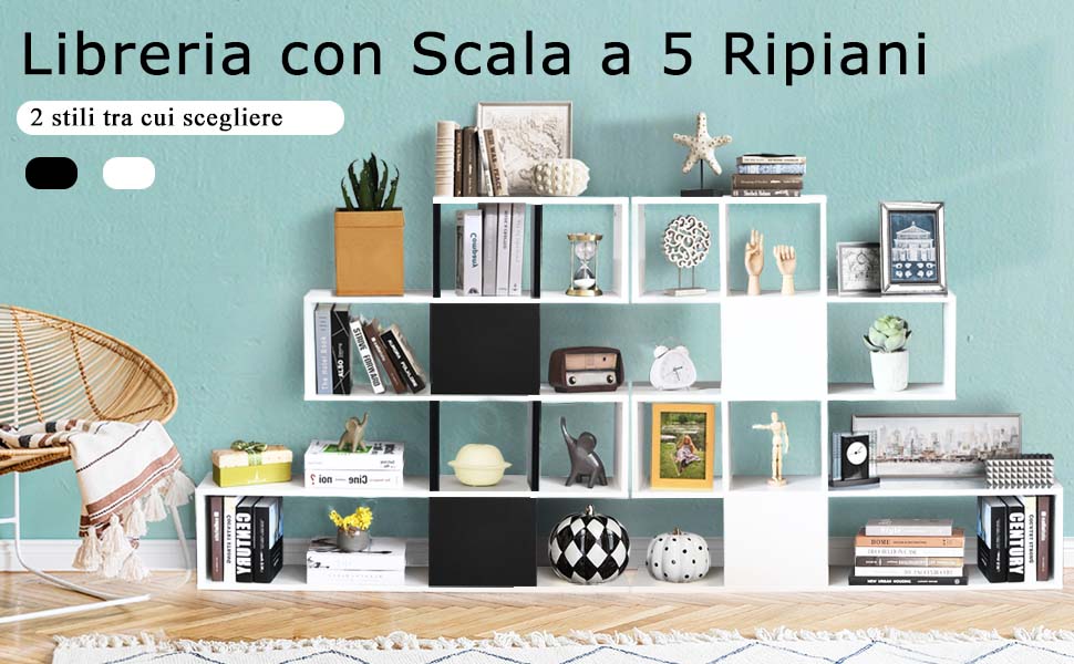Libreria Alta A Scala In Acrilico Trasparente 5 Ripiani - Moderna, 150x52x35 Cm, Multifunzionale Per Soggiorno, Camera E Ufficio, Con Staffe Anti-Ribaltamento